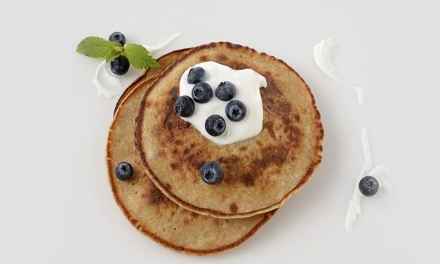 FROM-SCRATCH WHOLE WHEAT BLUEBERRY & YOGURT PANCAKES