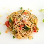 ROASTED RED PEPPER AND SQUASH MELANGE WITH WHOLE WHEAT PASTA